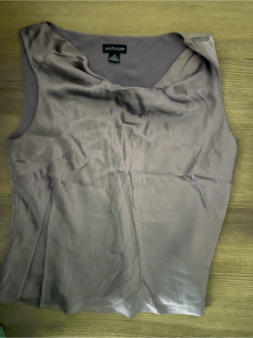 Ann Taylor Sleeveless Satin Cowl Neck Top in Taupe